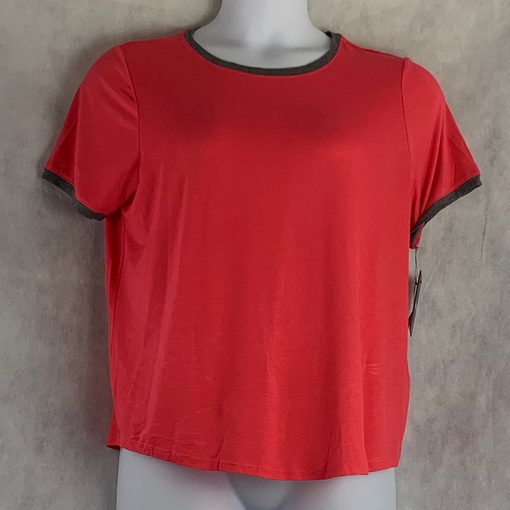 DKNY Women's Soft Short Sleeve Pullover Lounge Pajama Top, Dark Pink Coral, XL